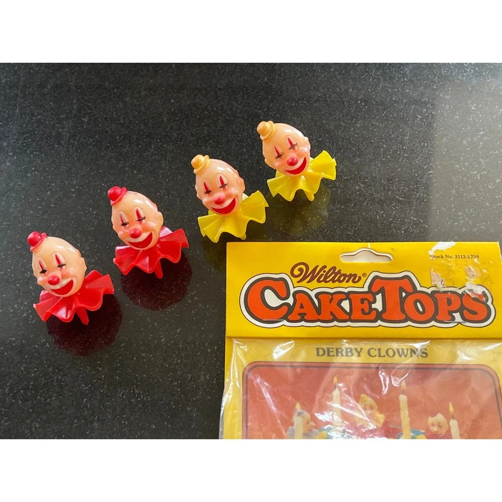 Vintage Wilton‎ Derby Clown Cake Toppers / Cupcake Picks Party Decorations